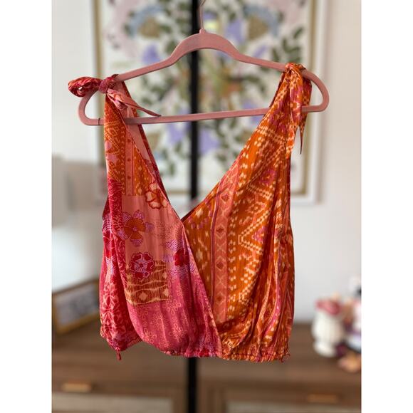 Free People Tied to You Tank in Tropical Pattern Orange & Pink Size S - Picture 1 of 8
